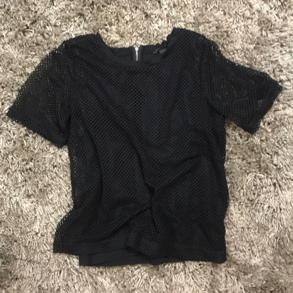 Black mesh blouse like fishnet top with black cami